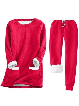 Heavyweight Fleece Crew Neck Long Sleeve Top With Pants Casual Plain Warmth Two-Piece Set 7 Heavyweight Fleece Crew Neck Long Sleeve Top With Pants Casual Plain Warmth Two-Piece Set - Image 7