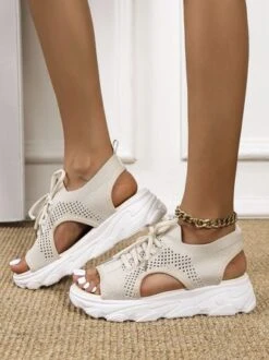 Breathable Hollow Out Lace Up Front Slip On Sports Sandals -Zolucky Sales Store edbcbcc2a92efadfdcc4572ff57ee85d