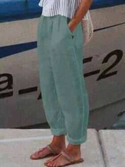 Casual Loose Plain Cotton Turnip Pants With Pockets For Women -Zolucky Sales Store edc12644070097e3bb479afdb6cbdc66