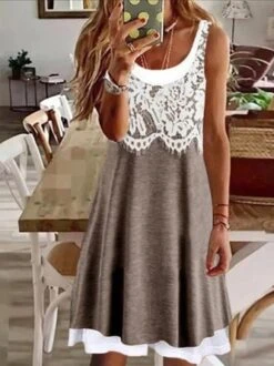 Plain Crew Neck Casual Short Sleeve Knit Dress