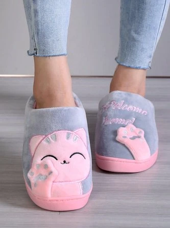 Casual Cartoon Cat Letters Embroidery Warmth Fluffy Slippers 3 Casual Cartoon Cat Letters Embroidery Warmth Fluffy Slippers - Image 3