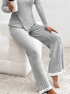 Contrast Trim Wrap Cross Tee & Pants Two-Piece Set -Zolucky Sales Store ee018d892cb81eb34a4523ea3afebf40