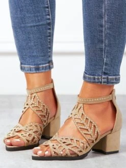 Ladies Elegant Cutout Open Toe Block Heel Sandals -Zolucky Sales Store ee05a9ea3f4de5aabbc0d4ac890ddd9a