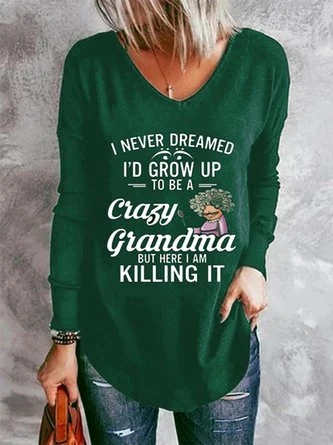 Letters Long Sleeve V Neck Casual Tunic T-Shirt 4 Letters Long Sleeve V Neck Casual Tunic T-Shirt - Image 4