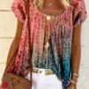 Plus Size Casual Ombre Loose Crew Neck Shirt