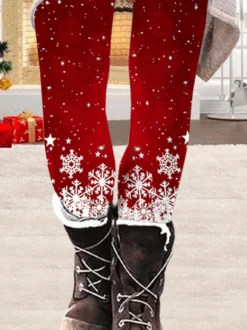 Casual Christmas Snowflake Regular Fit Leggings Xmas Leggings -Zolucky Sales Store ef4711894c8f6cf81415af1e536ac558