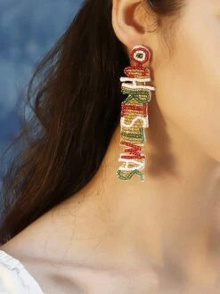 Merry Christmas Letters Handmade Beaded Dangle Earrings -Zolucky Sales Store ef882f62920127656f2ed3b241553c03