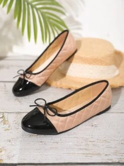Casual Bow Decor Color Block Quilted Ballet Flats -Zolucky Sales Store f03f98a774459805e219b96cfd60ba3a