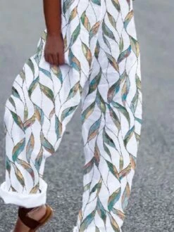 Casual Loose Leaf Square Neck Sleeveless Jumpsuit & Romper -Zolucky Sales Store f0b9955e4ab978af149a83afca0406d1