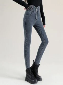 Fleece Plain Casual Denim Jeans -Zolucky Sales Store f0c69fa4edc95853cf93e8672cc41e52