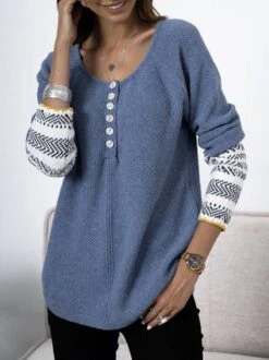 V Neck Cotton-Blend Printed Casual Sweater -Zolucky Sales Store f127fc5baa0ad842f7a73a900433353a15964751596021444