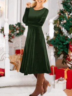 Party Velvet Long Sleeve Plain Christmas Dress -Zolucky Sales Store f12c64ca104776bb987f277240089c40