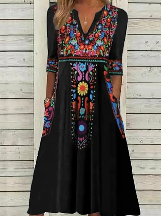 V Neck Boho Regular Fit Dress 1 V Neck Boho Regular Fit Dress