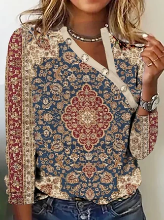 Plus Size Loose Asymmetrical Collar Casual Buckle T-Shirt 1 Plus Size Loose Asymmetrical Collar Casual Buckle T-Shirt