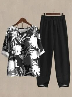 Casual Leaf Asymmetrical Collar Two-Piece Set -Zolucky Sales Store f1edaa9dcf9fc0860c461b60b0358533