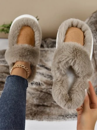 Color Block Casual Faux Fur Paneled Toe-covered Slippers 11 Color Block Casual Faux Fur Paneled Toe-covered Slippers - Image 11