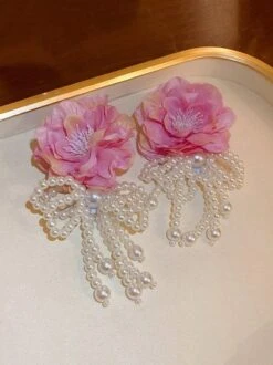 Elegant Flower Imitation Pearl Bowknot Party And Wedding Dangle Earrings -Zolucky Sales Store f24c36132a2e4be9ee593f36ab8ff7db