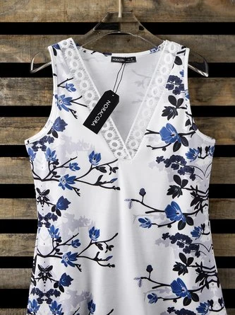 Casual Floral Sleeveless V Neck Printed Tank Top Vests 4 Casual Floral Sleeveless V Neck Printed Tank Top Vests - Image 4