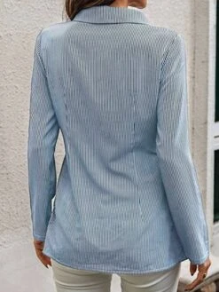 Striped Long Sleeve Buttoned Casual Tunic Blouse -Zolucky Sales Store f2eca6019058d971de22677624638549