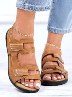 Vintage Embroidery Hook And Loop Comfy Sole Flat Sandals -Zolucky Sales Store f3741327be38c821832b3969cafdf444