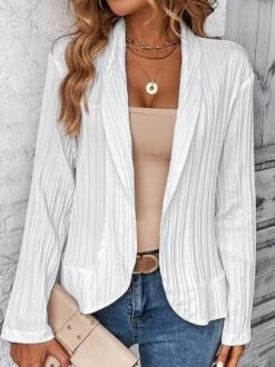 Striped Casual Loose Plain Lapel Collar Long Sleeve Kimono