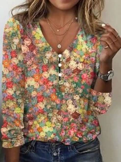 Plus Size Casual Floral Loose T-Shirt