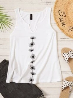 Casual Regular Fit Notched Floral Tank Top -Zolucky Sales Store f3e1488eb3660568e2fcb7ca84be0987