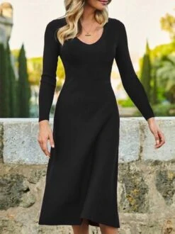 Plain Long Sleeve V Neck Casual Dress 8 Plain Long Sleeve V Neck Casual Dress -Zolucky Sales Store f4023cc51d3de162f7ab6b4a877b4540