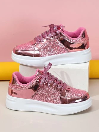 Women Fashion Glitter Paneled Lace-Up Skate Shoes 18 Women Fashion Glitter Paneled Lace-Up Skate Shoes - Image 18