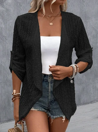 Plain Embroidery Hollow Out Casual Loose 3/4 Sleeve Jacket 5 Plain Embroidery Hollow Out Casual Loose 3/4 Sleeve Jacket - Image 5