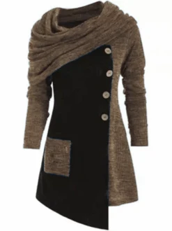 Knitted Cowl Neck Long Sleeve Vintage Knitting Dress -Zolucky Sales Store f4b747cebcf04950f0276d9a0ce47992