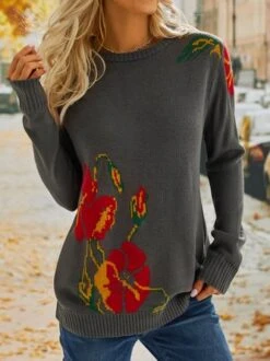 Floral Long Sleeve Sweater -Zolucky Sales Store f4fdc4a6aeeb58bddf5234b6e286416e