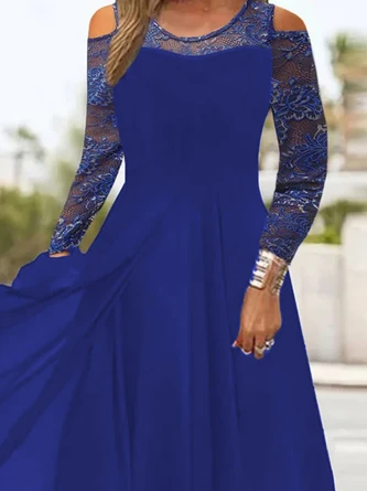 Plain Lace Long Sleeve Cold Shoulder Party Dress 2 Plain Lace Long Sleeve Cold Shoulder Party Dress - Image 2