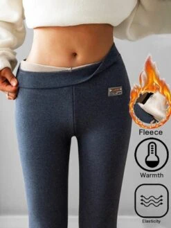 Fleece Plain Tight Casual Leggings