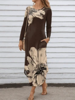 Crew Neck Casual Pocket Stitching Regular Fit Dress