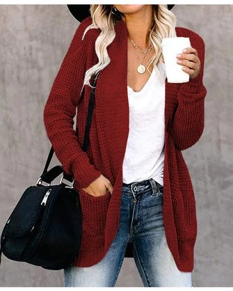 Yarn/Wool Yarn Plain Long Sleeve Daily Casual Loose Mid-long Cardigan 5 Yarn/Wool Yarn Plain Long Sleeve Daily Casual Loose Mid-long Cardigan - Image 5