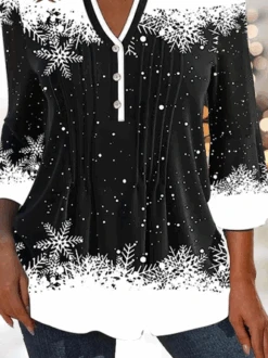 Plus Size Christmas Buttoned Notched Neck Holiday Jersey Casual Loose 3/4 Sleeve Shirt -Zolucky Sales Store f6938329d041040872f924f0226d5ed7