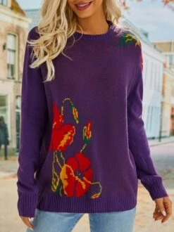 Floral Long Sleeve Sweater -Zolucky Sales Store f6c47ba0903ceef8f09035eb469e09e9