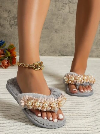 Elegant Applique Imitation Pearls Fluffy Flip-Flops Slippers 9 Elegant Applique Imitation Pearls Fluffy Flip-Flops Slippers - Image 9