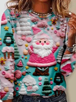 3D Print Christmas Pink Santa Claus Daily Regular Fit Casual Crew Neck Long Sleeve H-Line Shirt -Zolucky Sales Store f719c63861004e5e8dbbae7d90a1b894