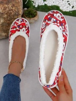 Christmas Santa Claus Warm Fleece-lined Shallow Shoes