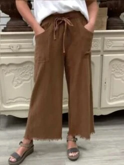 Casual Solid Pockets Pants