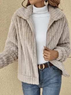 Fluff/Granular Fleece Fabric Casual Teddy Jacket Plus Size