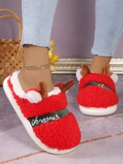 Christmas Letters Embroidery Color Block Fluffy Toe-covered Slippers -Zolucky Sales Store f8508bc17e8e006f22c3fd09c1166f38