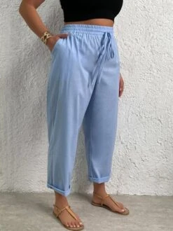 Plus Size Vacation Loose Plain Pants -Zolucky Sales Store f8ebcde3133670357bedc848ec7afaf0