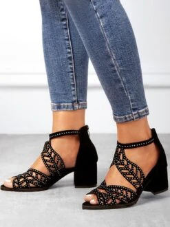 Ladies Elegant Cutout Open Toe Block Heel Sandals -Zolucky Sales Store f9141750dee6eca0d348b7820444e79e