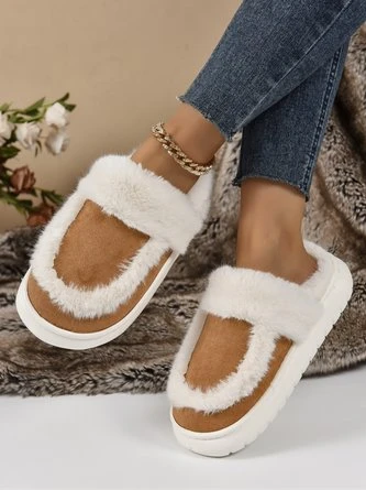 Color Block Casual Faux Fur Paneled Toe-covered Slippers 3 Color Block Casual Faux Fur Paneled Toe-covered Slippers - Image 3