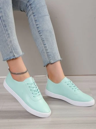 Solid Leather Lace-up Flats Sneakers 4 Solid Leather Lace-up Flats Sneakers - Image 4
