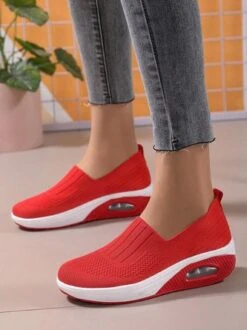 Breathable Air Cushion Platform Slip On Flyknit Sneakers -Zolucky Sales Store fa2020405ab5a80530bad22193f63b15