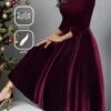 Casual Velvet V Neck Christmas Dress